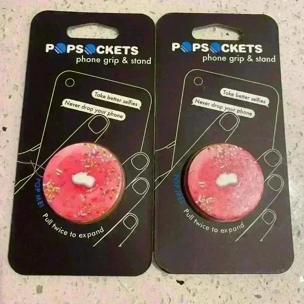 2 Pink donut Pop sockets Phone grip and stand